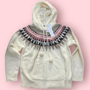 Olivia Sky Jacquard Raglan Hoodie Sweater (Ivory)